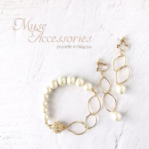 MuseAccessoriesチェーン＆パールのブレスとイヤリング